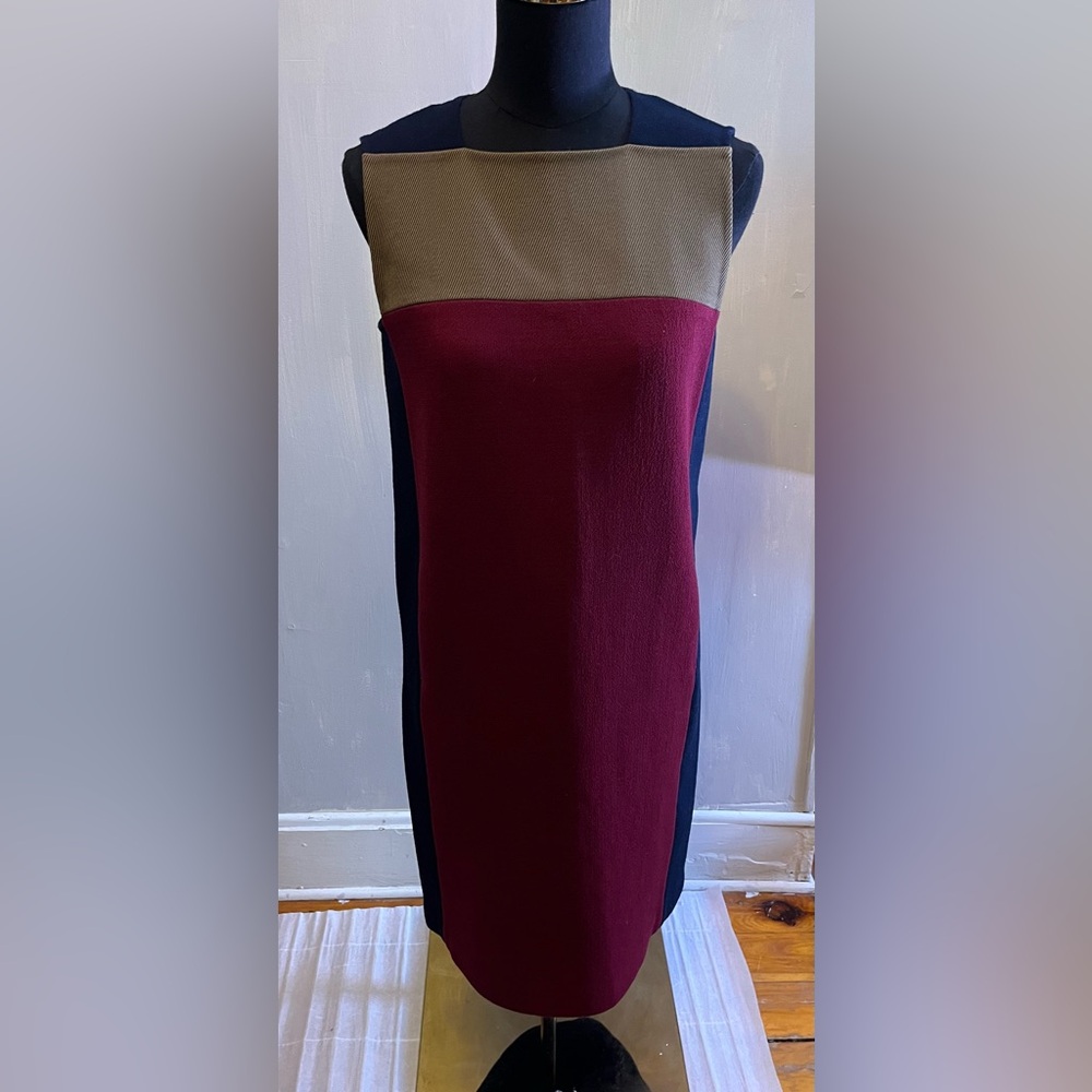 Lafayette 148 New York Women’s Wool & Leather Accent Sheath Dress Pockets (S)